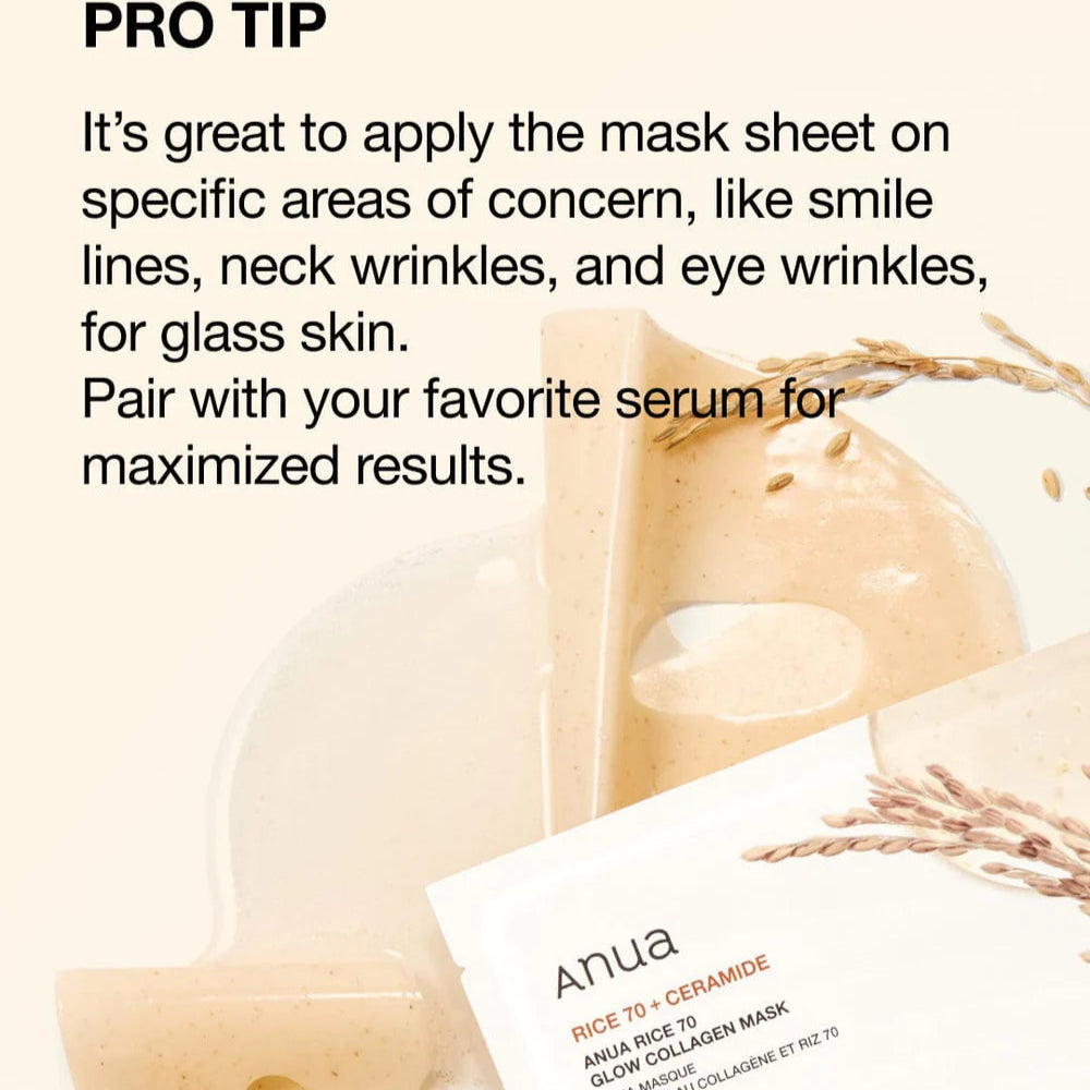 ANUA - Rice 70 Glow Collagen Mask (4pcs) - v9 - Seoulful Skincare
