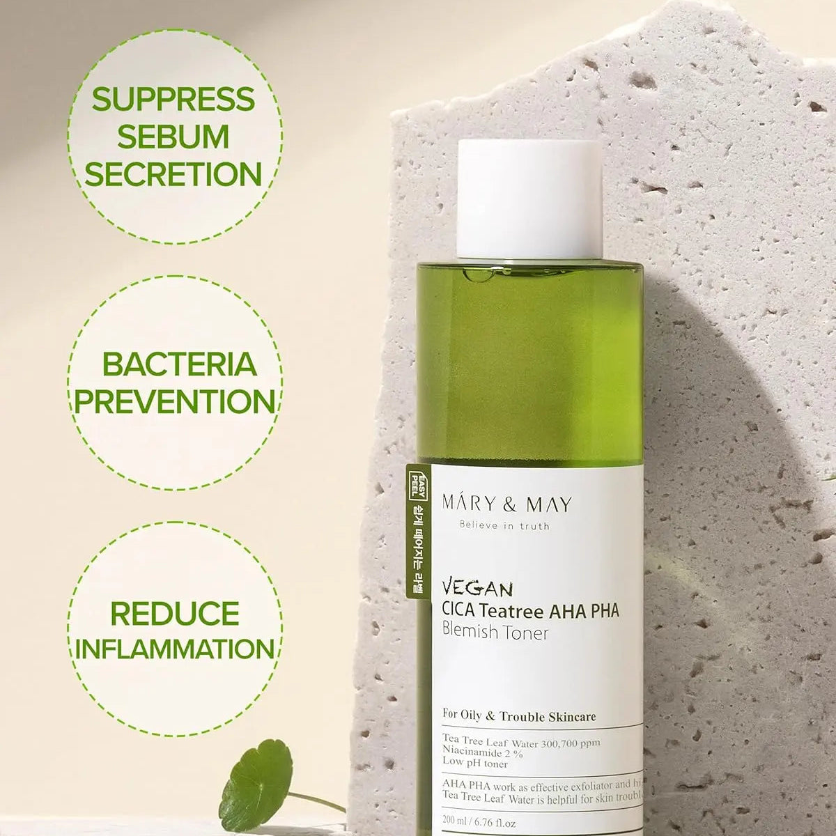Mary&May - Vegan CICA Tea Tree AHA PHA Blemish Toner (200ml) 7- Seoulful Skincare