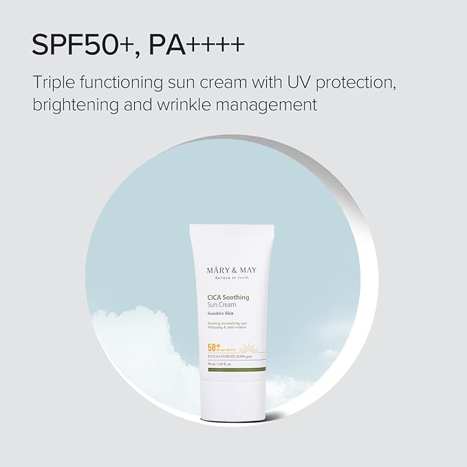 Mary&amp;May - Vegan CICA Soothing Sun Cream SPF50+ PA++++ (50ml) 4- Seoulful Skincare