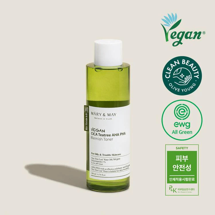 Mary&amp;May - Vegan CICA Tea Tree AHA PHA Blemish Toner (200ml) 5- Seoulful Skincare
