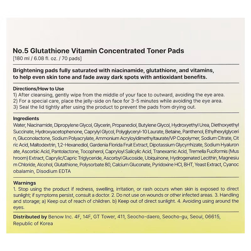 No.5+ Glutathione Vitamin-Niacinamide Concentrated Pad (70 pads)