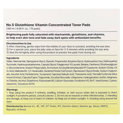 No.5+ Glutathione Vitamin-Niacinamide Concentrated Pad (70 pads)